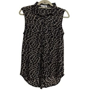 Eden & Olivia Womens Giraffe Animal Print Sleeveless Chiffon Blouse Medium